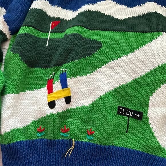 Vintage Rare Cotton Salsa Blue & Green handmade Golf chunky Sweater Size M - Picture 6 of 8